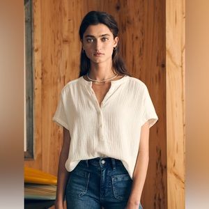 NWOT Faherty Dream Cotton Gauze Desmond Top - XS White
